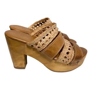 Bed Stu Crystal Tan Bone Rustic Platform Sandals size 6.5